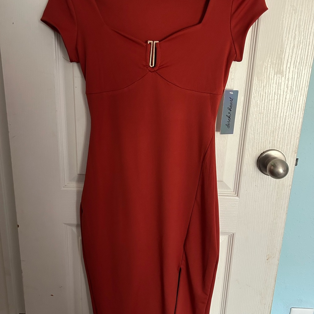 Derek Heart Red Bodycon Midi Dress Sweetheart Neckline